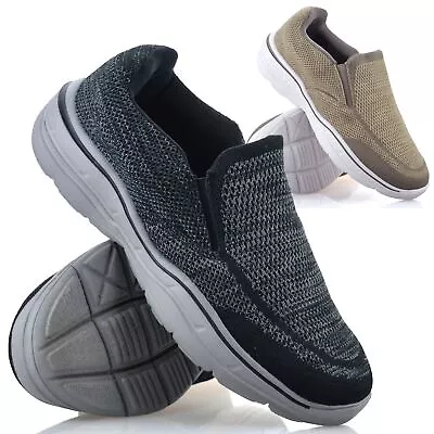 Mens Slip On Wide Fit Memory Foam Casual Walking Gym Sports Trainers Shoes Size • £16.98