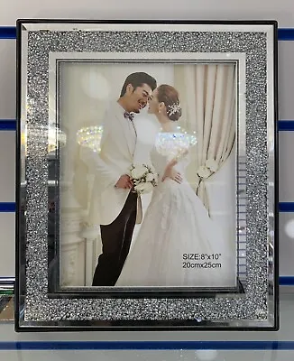 £19.99 • Buy Crushed Diamond Mirrored Crystal 8x10 Photo Picture Photograph Frame Silver✨