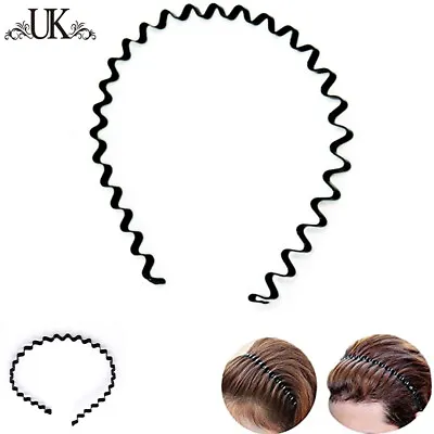 £2.37 • Buy Black Metal Sports Hairband Headband Wave Alice Style Hair Band Unisex Women Men