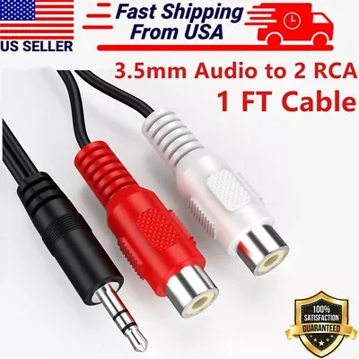 3.5mm Audio Male To 2 RCA Female Jack Aux Stereo Audio Cable Y Adapter Cord 1FT • $3.25