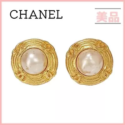 Chanel Pearl Earrings Gold Coco Mark Vintage 29 Gp • £256.02