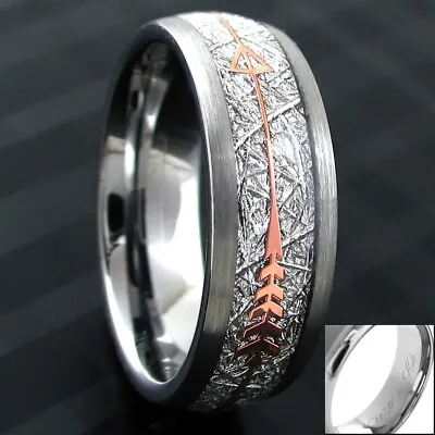 6/8mm Tungsten Meteorite & Rose Gold Plated Arrow Band Ring-Engraving Avail. • $14.99