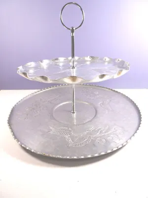 2-Tier Vintage Aluminum SERVING TRAY Appetizers Desserts Food Service • $16.99