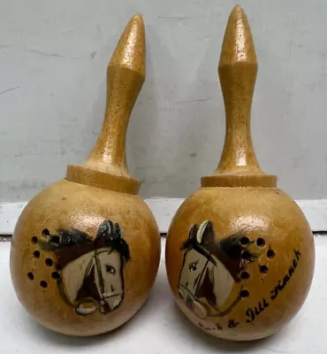Vintage Wooden Maracas With Horse Heads Jack And Jill Ranch Salt & Pepper Shaker • $15.99