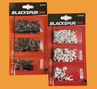 80pk Black/White CABLE CLIPS Assorted Sizes Wall Tacks Wire Cord Detangle Clamp • £3.21