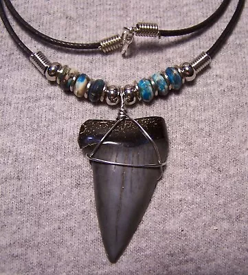 Mako Shark Tooth 1 5/8  Teeth Necklace Fossil Jaw Megalodon Scuba Diver Sharks • $19