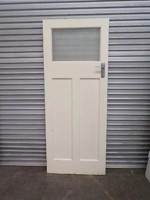 Vintage Internal Door With Frosted Diamond Glass Pane 810mm Wide X 2015mm Hig... • $199