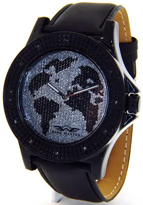 King Master Diamond Watch Black Face Large Black Case Band Super Techno Jojino • $49.95