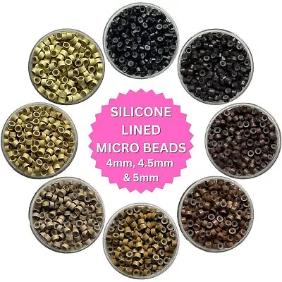 4mm 4.5mm 5mm Silicone Lined Micro Rings Beads For I-Tip Hair Extensions 100pcs • £2.99