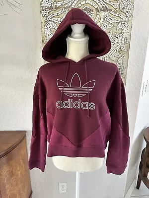 Adidas CLRDO Crop Hoodie Maroon Fleece Lined Cotton Blend DH3006 Womens S • $20