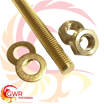 M5 Long Brass Threaded Bar - 5mm Allthread Rod Studding + Nuts + Washers • £4.14