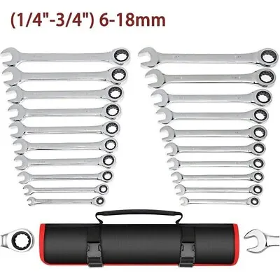 20-Piece SAE And Metric Ratcheting Combination Wrench Set Fixed Head • $47.89