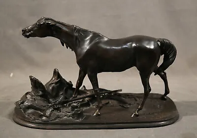 19th Century Animal Bronze Horse With Gun And Seddle Dark Brown Patina P J Mene • $4200