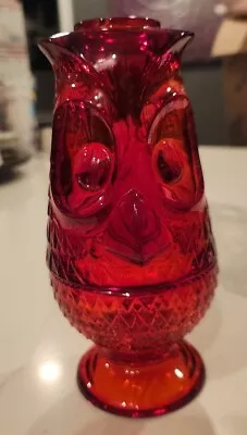 Viking Glass Red Owl Fairy Lamp Votive Candle Tea Light Holder Vintage • $215