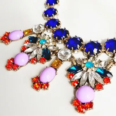 Vintage Crystal Bib Necklace In Sapphire Lilac Turquoise Colors • $74