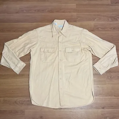 LL Bean Chamois Cotton Flannel Shirt Men’s Size Large Cut Tag Tan Vintage • $24.99