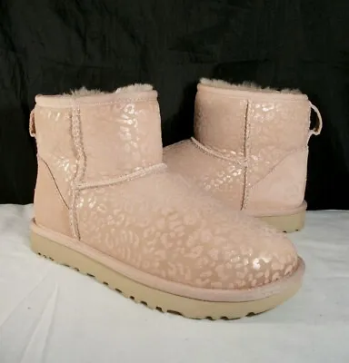Ugg Classic Mini Snow Leopard Sheepskin & Shearling Ankle Boots 7m 1113494 • $39.95