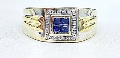 1.00 Ct NATURAL DIAMOND & Sapphire Mens Pinky Ring SOLID 14K White Gold • $788