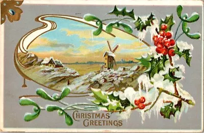 Vintage Early 1900's Christmas Greetings Postcard Posted And Embossed • $7.99