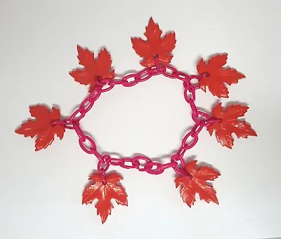 Vintage Plastic Red Maple Leaf Pink Chain Bracelet Dangle Nature Fall No Clasp • $24.95