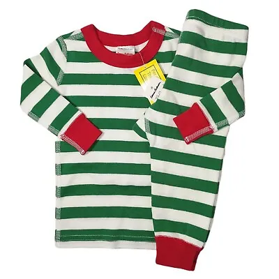 Hanna Andersson 2pc Stripe Organic Cotton Pajamas 6 9 12 Mos Sz 70 Green Red NWT • $29