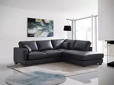 Luxury L Shape Sectional Sofa Top Grain Leather Upholsterd Couch 2 Pillows Black • $3200