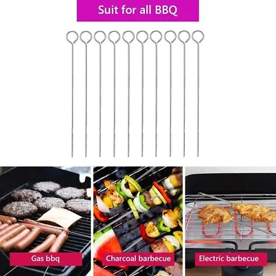  10 X Metal BBQ Skewers Barbecue Meat Vegetable Kebab Shish Kitchen Grill Cook • £2.49