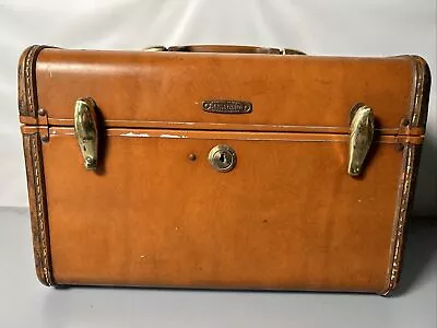 Vintage Samsonite Schwayder #4612 Brown Faux Leather Makeup Train Hard Case • $70