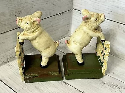 Old Vintage Pair Of Cast Iron Pigs On A Fence Bookends/Door Stop EUC • $49.99