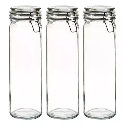 Argon Tableware Glass Spaghetti Jars - Airtight Clip Lid - 2L - Clear Seal - X6 • $57.80