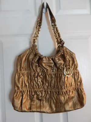 Michael Kors  Webster  Gold Pleated Leather Shoulder Handbag • $33.99