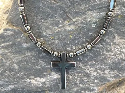 Magnetic Therapy Hematite 2 Sided CROSS NECKLACE STRONG SPORT • $46.54