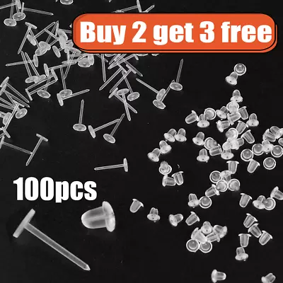 100x Clearplastic/Acrylic Transparent/Clear Earrings Work/ School Invisible Stud • £3.04