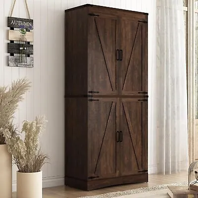 71in Farmhouse Tall Storage Cabinet Kitchen Cabinet With 4 Barn Doors • $218.49