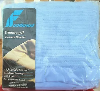 VINTAGE Fieldcrest Windsong Ll Thermal Acrylic Bed Blanket 80x90” Full Blue USA • $39.95