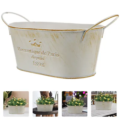 Flower Pot Iron Flowerpot Pots Container For Indoor Plants Metal Tin Planter • $11.74