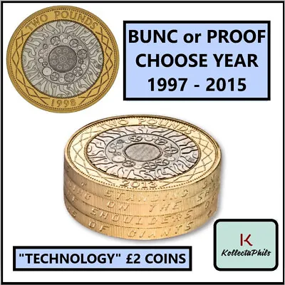 £2 Two Pound Coins Technology 1997 - 2015 +2022 Brilliant Uncirculated Or Proof • £8.95