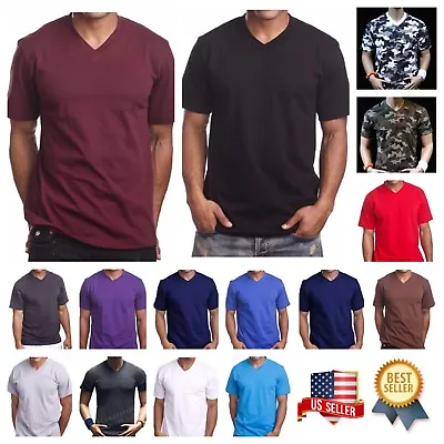 $13.29 • Buy Mens T-Shirt Big And Tall Heavy Weight V-NECK Camo Plain Solid Active Tee S-5X 