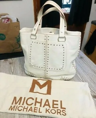 Michael Kors White Leather Large Studded Astor Tote Handbag • $115