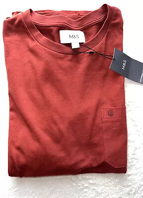 Marks And Spencer M&S Mens L Pure Cotton Long Sleeve T-Shirt Brick Red RED Mens • £13.99