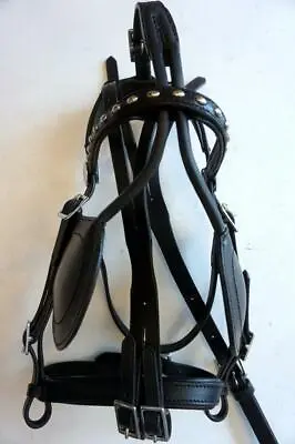 Studded MINI/ PONY Driving Cart Black Leather Harness Part- Bridle Overcheck+BIT • $64.50