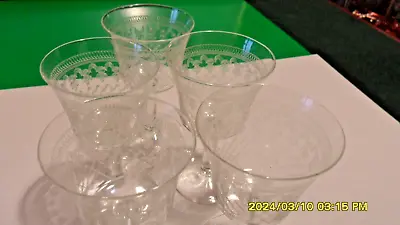 Five Edwardian Etched Pall Mall Lady Hamilton Sherry / Port Glasses 10.2 Cm Tall • £20