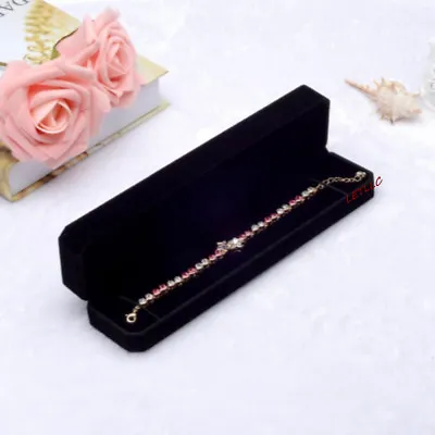 Deluxe Black Velvet Bracelet Necklace Watch Box Case Pendant Chain High Quality • $8.99