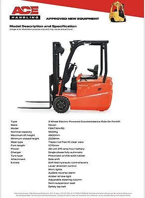 Hire This Brand New 3-Wheel Electric Container Spec Forklift For Only £69.99pw • £69.99