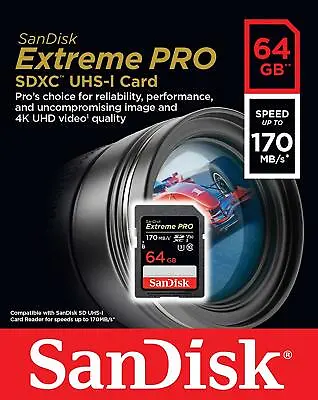 SanDisk 64GB Extreme PRO SD SDXC Card 170MB/s Class 10 UHS-1 U3 4K Memory V3 64G • $15.75