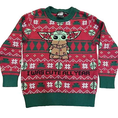 Baby Yoda Sweater 4T Star Wars Mandalorian The Child Knit Fair Isle Red Green • $12