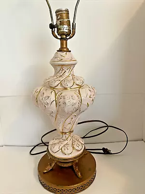 Italy Vintage Victorian Capodimonte Pink Gold Porcelain Double Base Lamp • $74.99