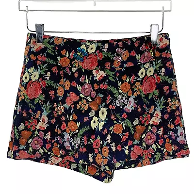 Zara S Womens Tapestry Mini Skort Jeweled Floral Black Multicolor • $25