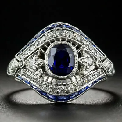 £2.51 • Buy Vintage Art Deco 925 Silver White Sapphire Evil Eye Finger Ring Jewelry Sz 6-10