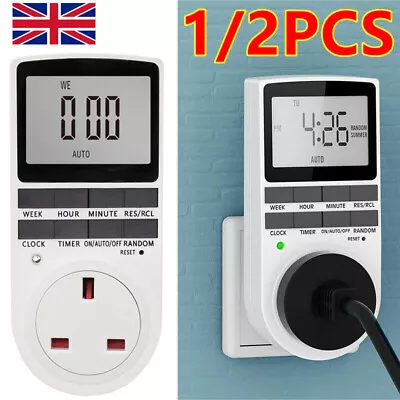 1/2x Electronic Digital Timer 12/24Hour Switch 7Day Socket UK Plug Programmable • £6.99